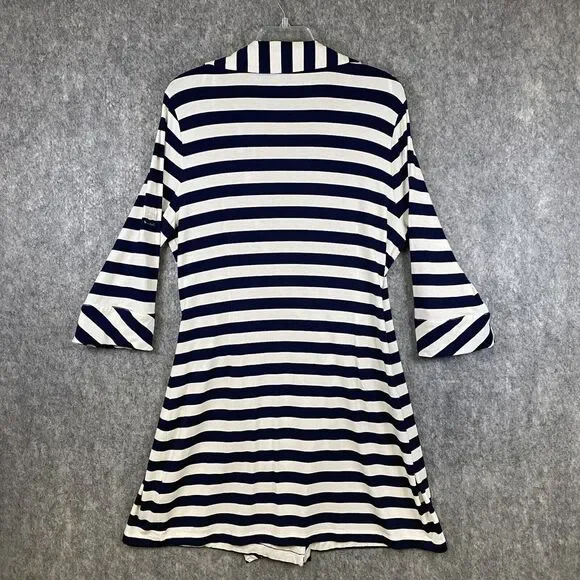 Soft Surroundings Women's Large Navy White Stripe V Neck Side Wrap Dress - Picture 3 of 14